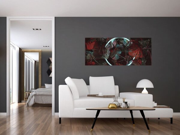 Obraz - Neónový kruh medzi palmami (120x50 cm)