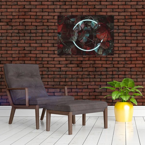Obraz - Neónový kruh medzi palmami (70x50 cm)
