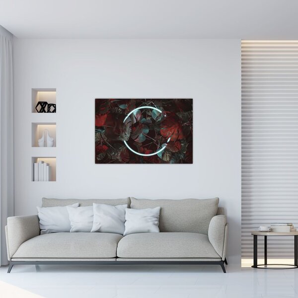 Obraz - Neónový kruh medzi palmami (90x60 cm)