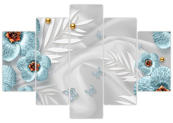 Obraz - 3D modré kvety (150x105 cm)