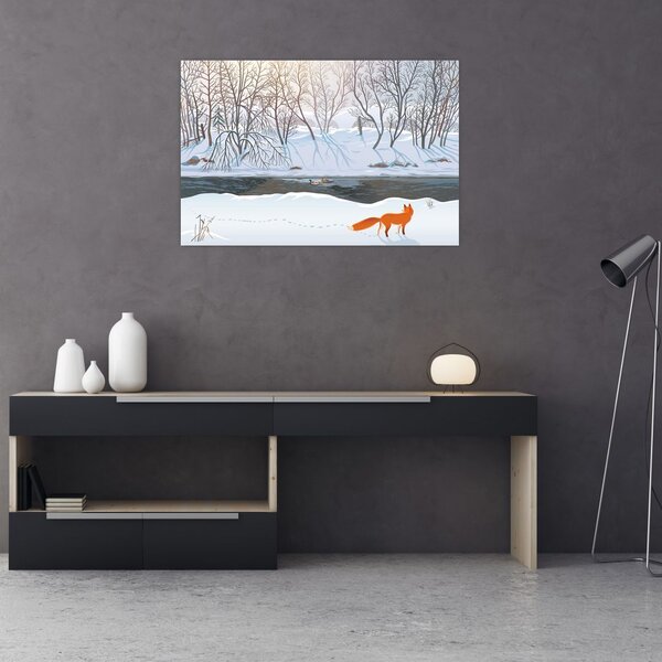 Obraz - Líška v zimnej krajine (90x60 cm)
