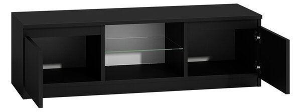 TP Living Televízny stolík DELUKO so sklenenou policou 120 cm čierny lesk