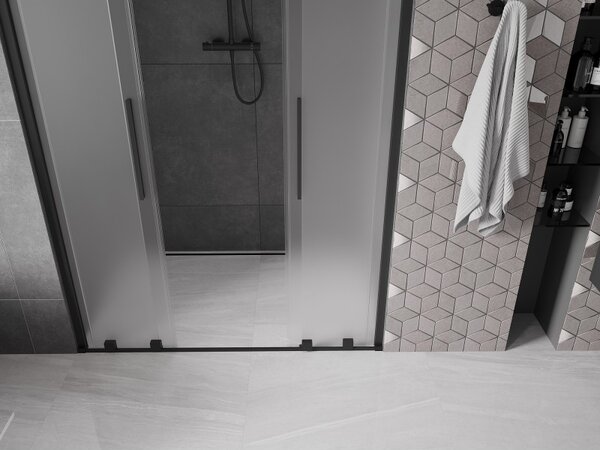 Mexen Velar L Duo, posuvné sprchové dvere do otvoru 140 cm, 8mm sklo námraza, čierna matná, 871-140-003-32-70