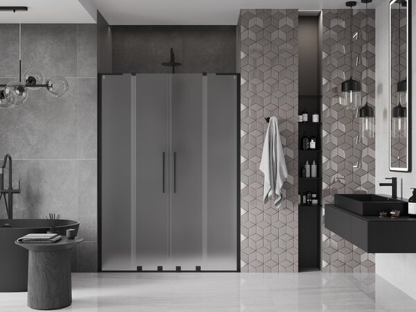 Mexen Velar L Duo, posuvné sprchové dvere do otvoru 140 cm, 8mm sklo námraza, čierna matná, 871-140-003-32-70