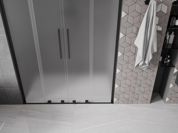 Mexen Velar L Duo, posuvné sprchové dvere do otvoru 140 cm, 8mm sklo námraza, čierna matná, 871-140-003-32-70