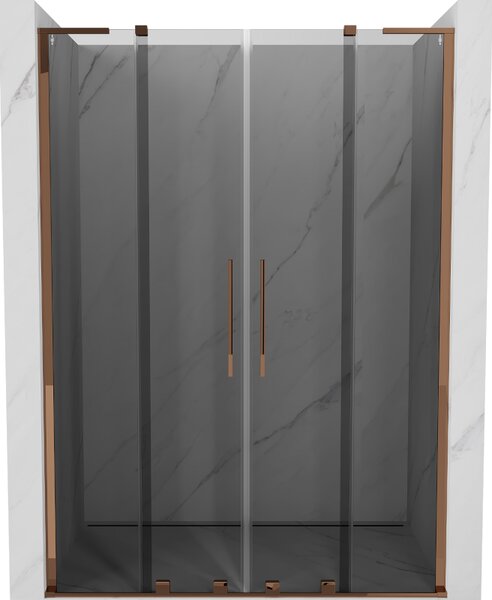 Mexen Velar L Duo, posuvné sprchové dvere do otvoru 140 cm, 8mm šedé sklo, ružové zlato, 871-140-003-42-60