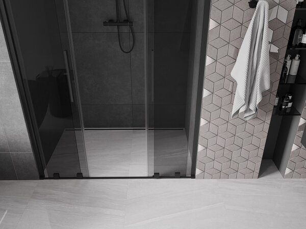 Mexen Velar L Duo, posuvné sprchové dvere do otvoru 140 cm, 8mm šedé sklo, čierna matná, 871-140-003-42-70