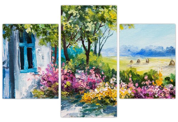 Obraz záhradky pred domom, olejomaľba (90x60 cm)