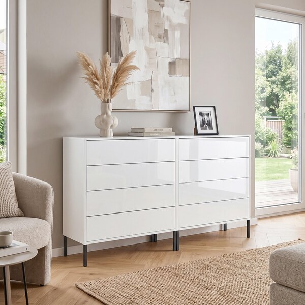 ŠIROKÁ KOMODA, biela, biela s vysokým leskom, 158/86/33 cm MID.YOU - Komody, Online Only