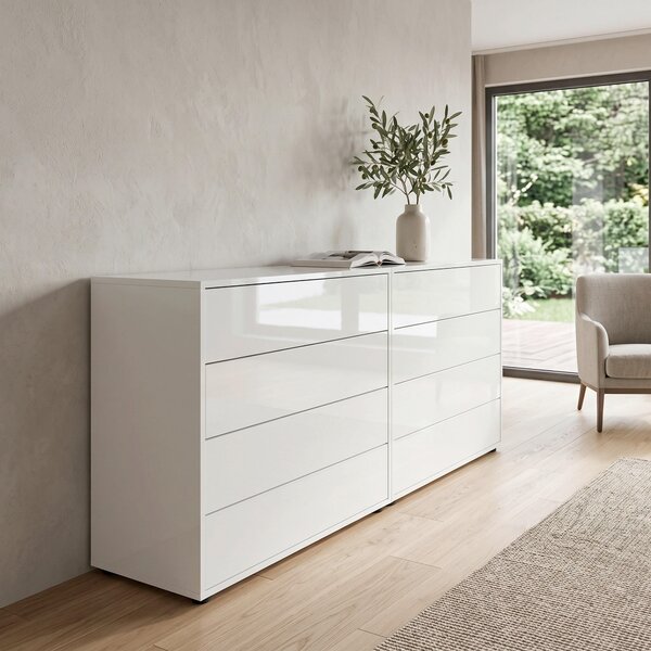 ŠIROKÁ KOMODA, biela, biela s vysokým leskom, 158/73/33 cm MID.YOU - Komody, Online Only