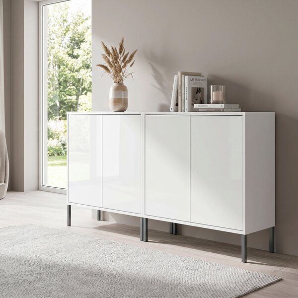 ŠIROKÁ KOMODA, biela, biela s vysokým leskom, 158/86/33 cm MID.YOU - Komody, Online Only