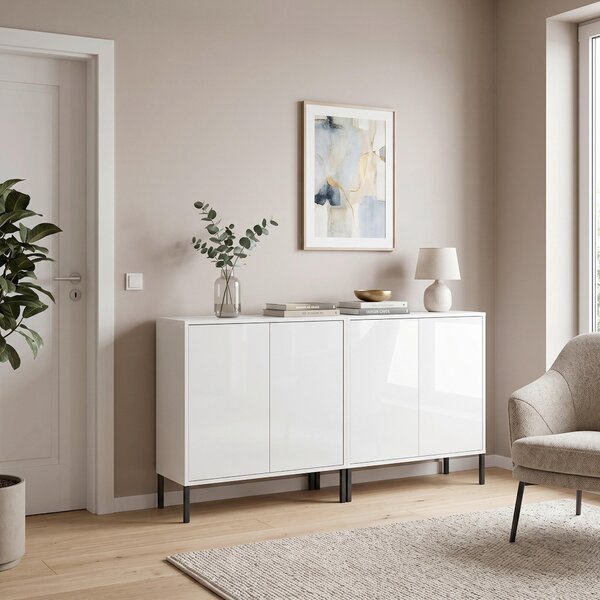 ŠIROKÁ KOMODA, biela, biela s vysokým leskom, 158/86/33 cm MID.YOU - Komody, Online Only