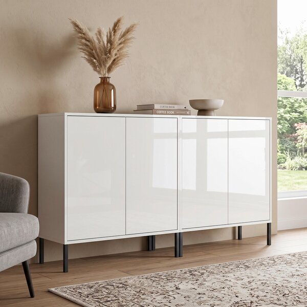 ŠIROKÁ KOMODA, biela, biela s vysokým leskom, 158/86/33 cm MID.YOU - Komody, Online Only