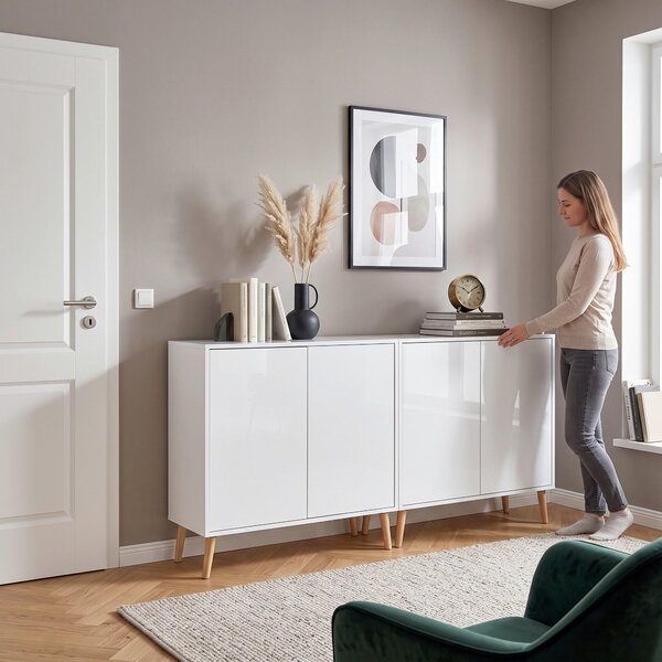 ŠIROKÁ KOMODA, biela, biela s vysokým leskom, 158/86/33 cm MID.YOU - Komody, Online Only