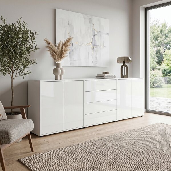 ŠIROKÁ KOMODA, biela, biela s vysokým leskom, 237/73/33 cm MID.YOU - Komody, Online Only