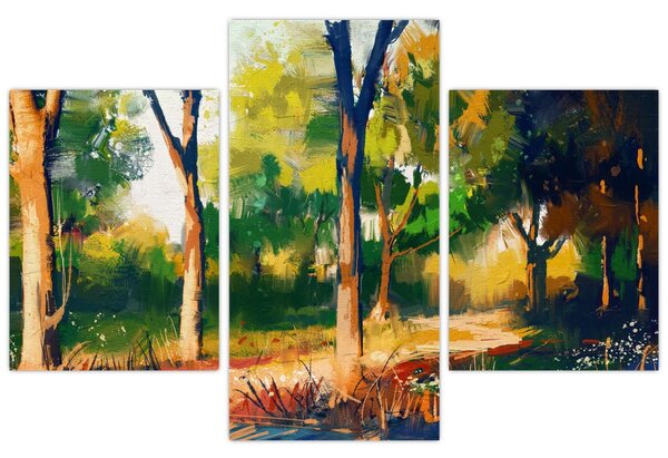 Obraz lesa v letnom slnku, maľba (90x60 cm)