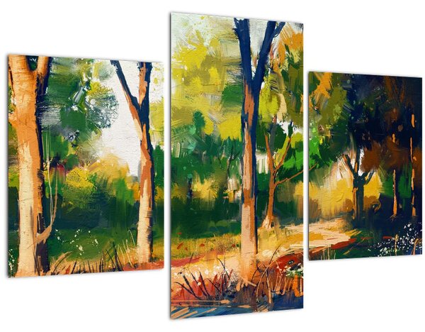 Obraz lesa v letnom slnku, maľba (90x60 cm)