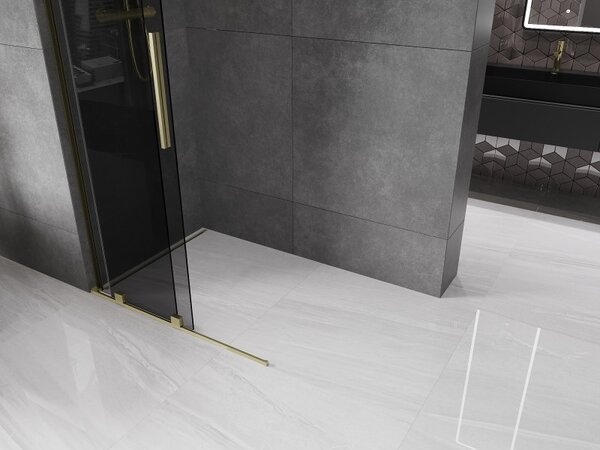 Mexen Velar L, posuvná sprchová zástena Walk-in 90 x 200 cm, 8mm šedé sklo, zlatá matná, 871-090-003-43-55