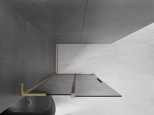 Mexen Velar L, posuvná sprchová zástena Walk-in 90 x 200 cm, 8mm šedé sklo, zlatá matná, 871-090-003-43-55