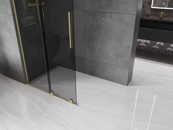 Mexen Velar L, posuvná sprchová zástena Walk-in 90 x 200 cm, 8mm šedé sklo, zlatá matná, 871-090-003-43-55
