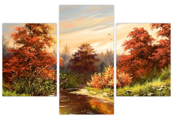 Obraz rieky v jesennej krajine, olejomaľba (90x60 cm)