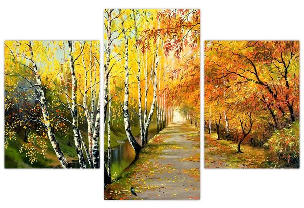 Obraz - Romantická alej pozdĺž vody, olejomaľba (90x60 cm)