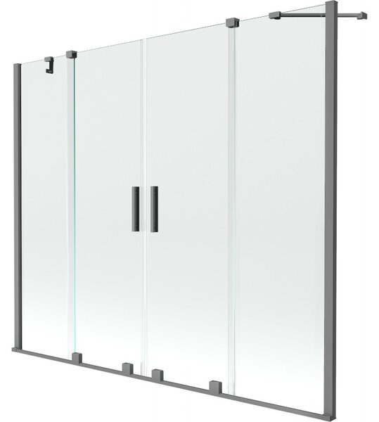 Mexen Velar Duo, 2-krídlová posuvná vaňová zástena 180 x 150 cm, 8mm číre sklo, brúsený grafit, 896-180-000-02-95