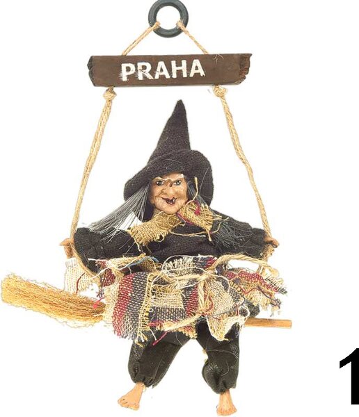 Striga na metle Praha 25cm (halloweenska dekorácia)