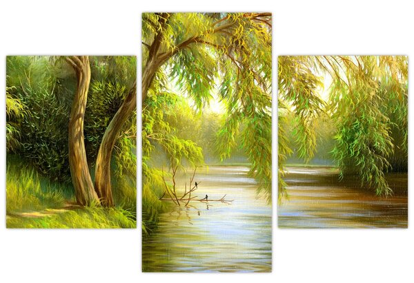 Obraz - Vŕba pri jazere, olejomaľba (90x60 cm)