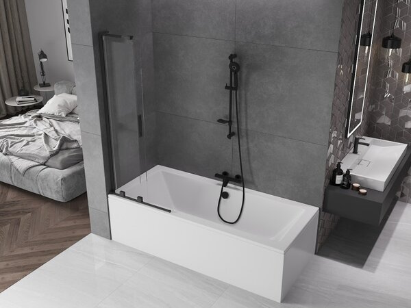 Mexen Velar L, 2-krídlová posuvná vaňová zástena 70 x 150 cm, 8mm číre sklo, čierna matná, 896-070-003-01-70
