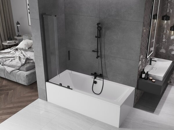 Mexen Velar L, 2-krídlová posuvná vaňová zástena 70 x 150 cm, 8mm číre sklo, čierna matná, 896-070-003-01-70
