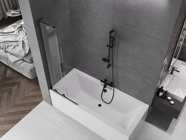 Mexen Velar L, 2-krídlová posuvná vaňová zástena 70 x 150 cm, 8mm číre sklo, čierna matná, 896-070-003-01-70