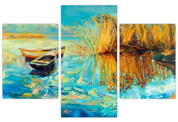 Obraz - Jazero s loďkami (90x60 cm)