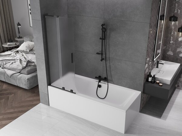 Mexen Velar L, 2-krídlová posuvná vaňová zástena 70 x 150 cm, 8mm sklo námraza, čierna matná, 896-070-003-31-70