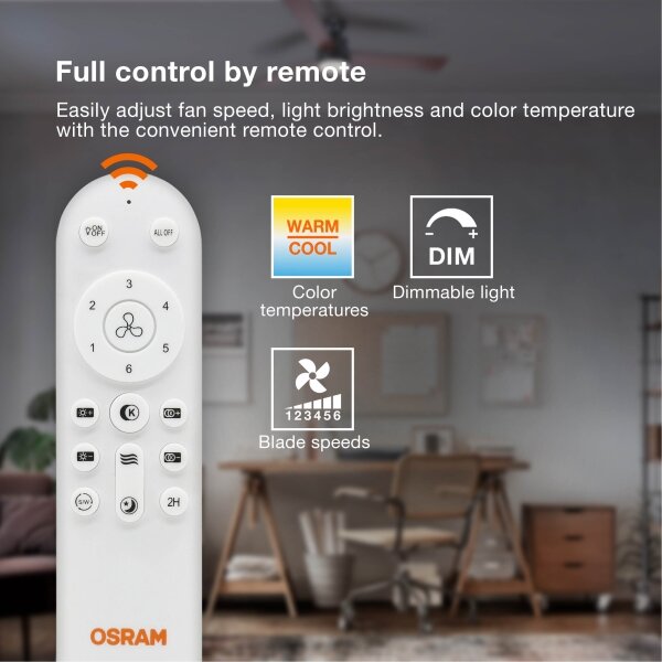 Osram - stmievateľný LED stropný ventilátor FOHN LED/18W/230V 3000/4000/6500K + diaľkové ovládanie
