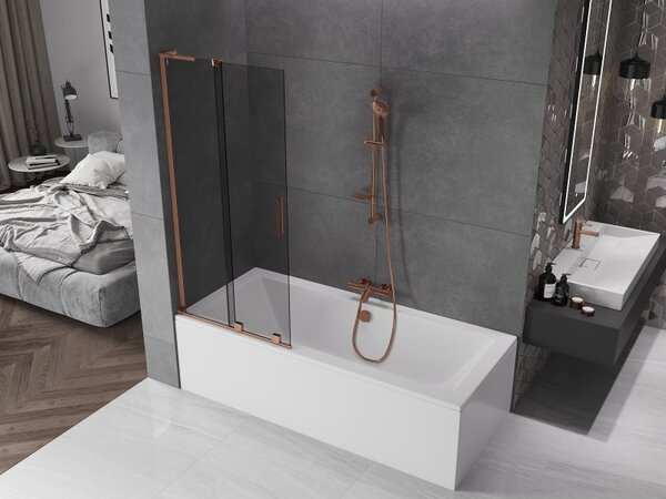 Mexen Velar L, 2-krídlová posuvná vaňová zástena 80 x 150 cm, 8mm šedé sklo, ružové zlato, 896-080-003-41-60