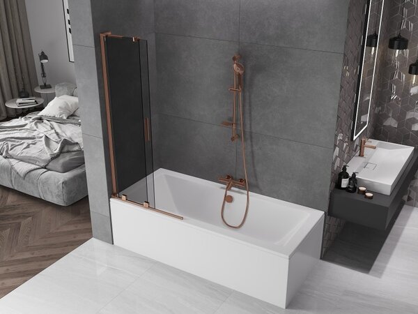 Mexen Velar L, 2-krídlová posuvná vaňová zástena 80 x 150 cm, 8mm šedé sklo, ružové zlato, 896-080-003-41-60