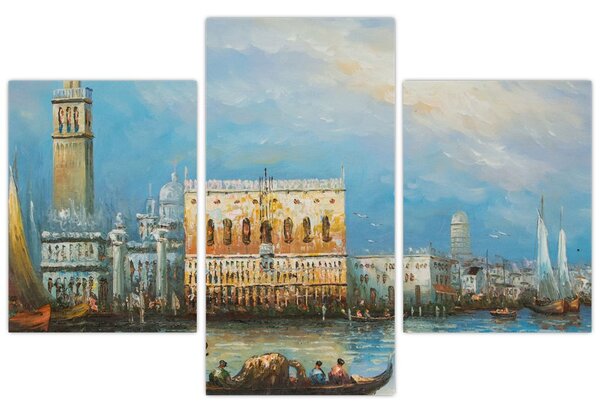 Obraz - Gondola prechádzajúca Benátkami, olejomaľba (90x60 cm)
