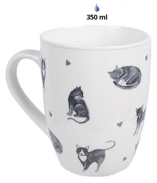 Bielo-sivý porcelánový hrnček Cats and Kittens – 12*8*10 cm / 350 ml - Clayre & Eef
