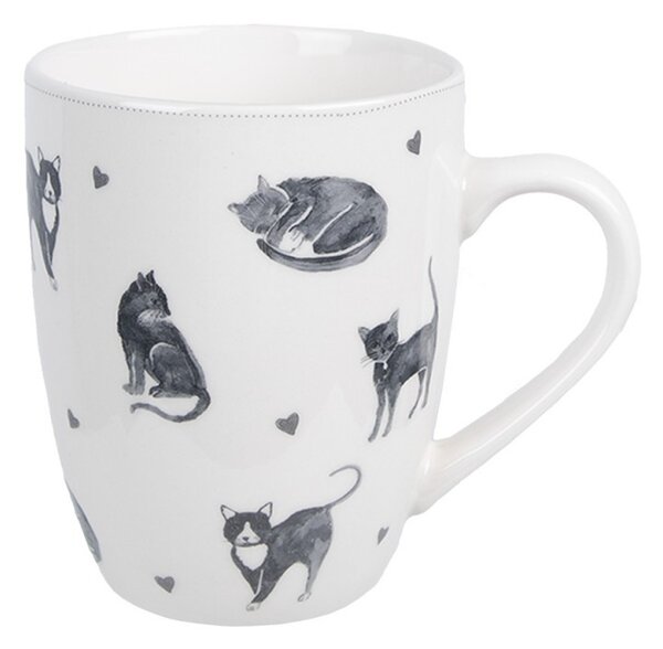 Bielo-sivý porcelánový hrnček Cats and Kittens – 12*8*10 cm / 350 ml - Clayre & Eef
