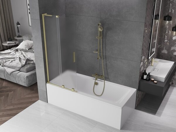 Mexen Velar L, 2-krídlová posuvná vaňová zástena 80 x 150 cm, 8mm sklo námraza, zlatá matná, 896-080-003-31-55