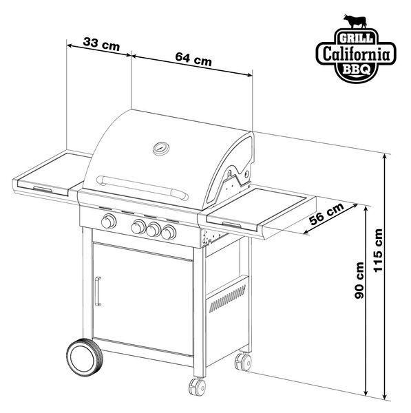Plynový gril CALIFORNIA BBQ, 4 horáky, s redukčným ventilom, strieborná Penta CZ