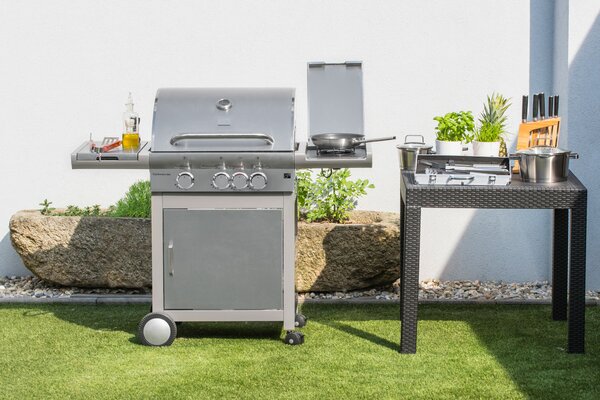 Plynový gril CALIFORNIA BBQ, 4 horáky, s redukčným ventilom, strieborná Penta CZ