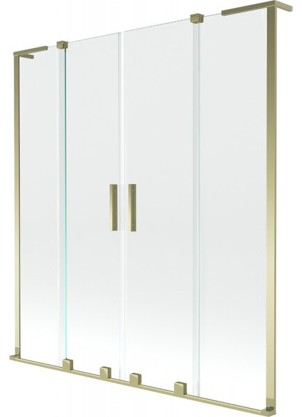 Mexen Velar L Duo, 2-krídlová posuvná vaňová zástena 140 x 150 cm, 8mm číre sklo, zlatá lesklá, 896-140-003-02-50