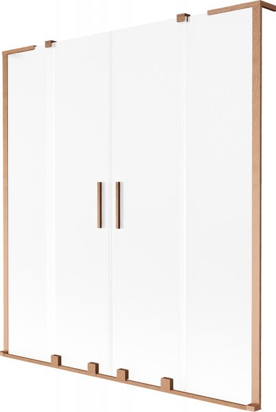 Mexen Velar L Duo, 2-krídlová posuvná vaňová zástena 150 x 150 cm, 8mm sklo námraza, medená matná, 896-150-003-32-65