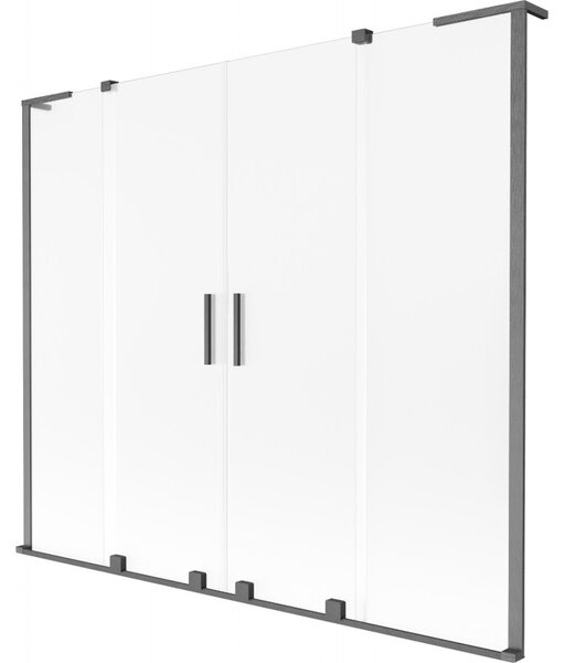 Mexen Velar L Duo, 2-krídlová posuvná vaňová zástena 180 x 150 cm, 8mm sklo námraza, brúsený grafit, 896-180-003-32-66