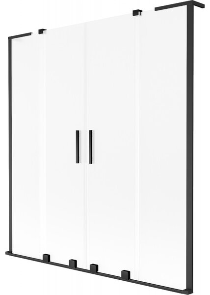 Mexen Velar L Duo, 2-krídlová posuvná vaňová zástena 140 x 150 cm, 8mm sklo námraza, čierna matná, 896-140-003-32-70