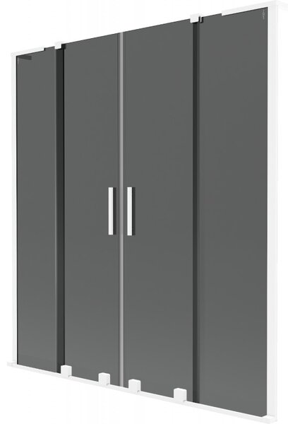 Mexen Velar L Duo, 2-krídlová posuvná vaňová zástena 150 x 150 cm, 8mm šedé sklo, biela matná, 896-150-003-42-20