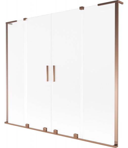 Mexen Velar L Duo, 2-krídlová posuvná vaňová zástena 200 x 150 cm, 8mm sklo námraza, ružové zlato, 896-200-003-32-60