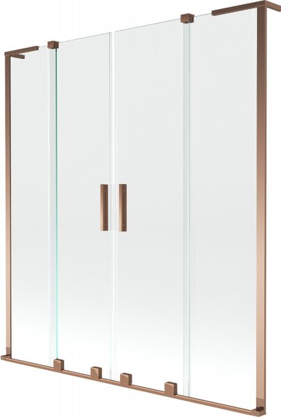 Mexen Velar L Duo, 2-krídlová posuvná vaňová zástena 140 x 150 cm, 8mm číre sklo, ružové zlato, 896-140-003-02-60